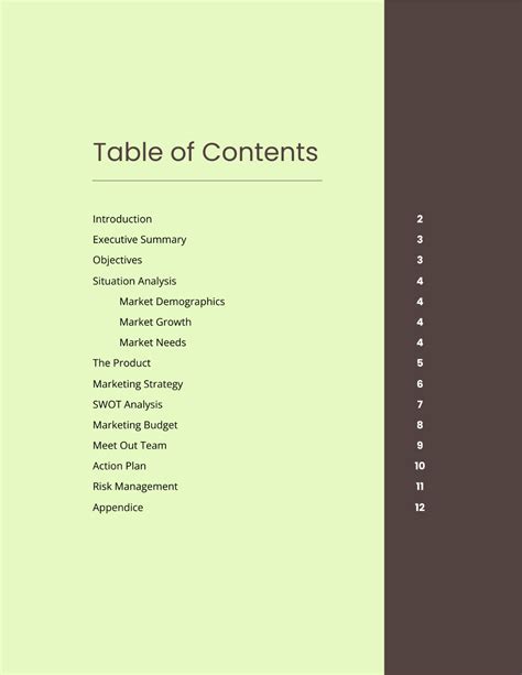 Simple table of contents template