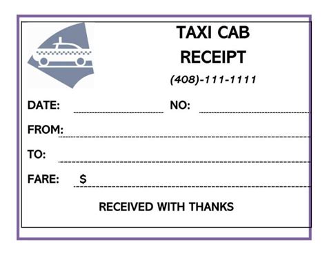 Simple Taxi Receipt Template with Table