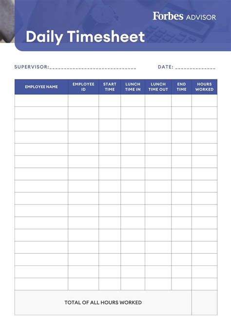 Simple timesheet template with a table layout