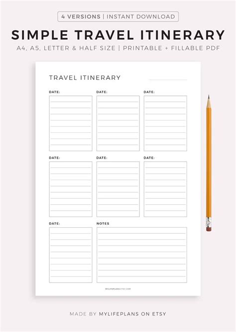 Simple Travel Itinerary Template