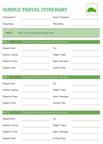 Simple travel planner template
