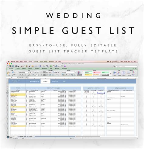 Simple Wedding Guest List Template in Excel