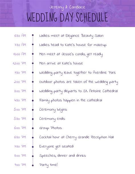 Simple Wedding Schedule Template