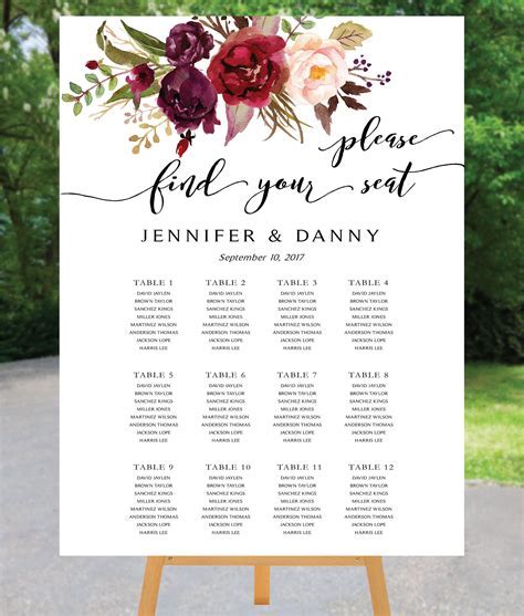 Simple Wedding Seating Chart Template