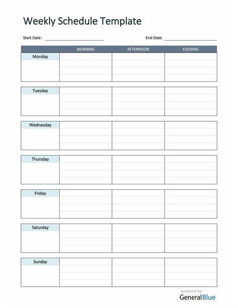 Simple Weekly Schedule Templates in Excel