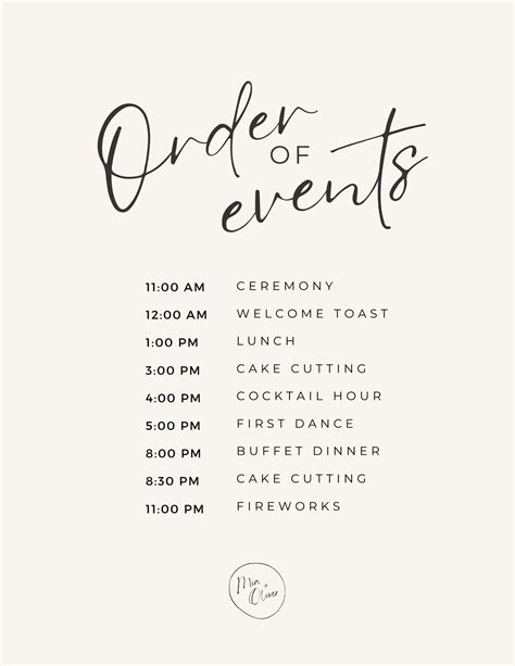 Example of a Simplified Wedding Itinerary Template