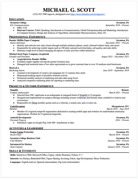 Single Column Resume Template Styles