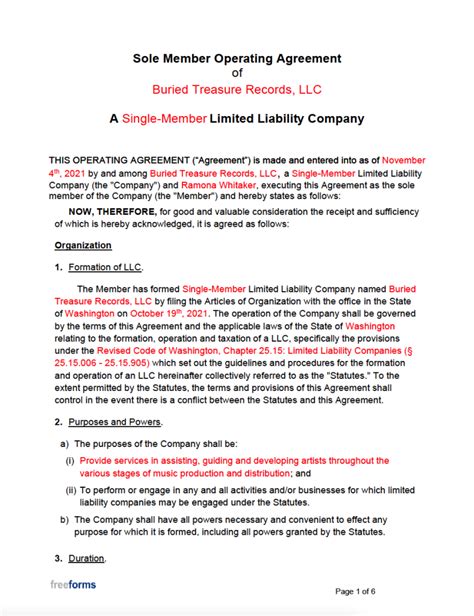 Single-Member NJ Operating Agreement Template