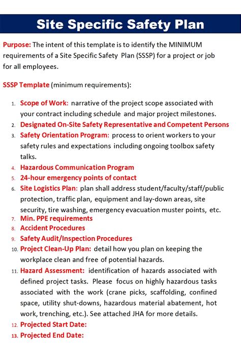 Site Specific Safety Plan Template