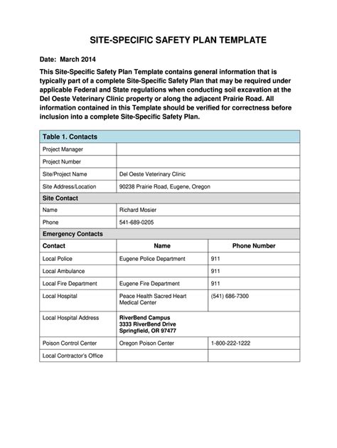 Site Specific Safety Plan Template PDF