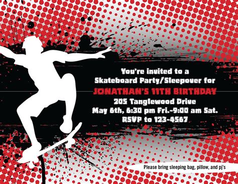 Skateboarding Party Invitations