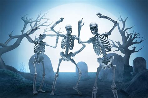 Skeleton dancing in graveyard coloring page