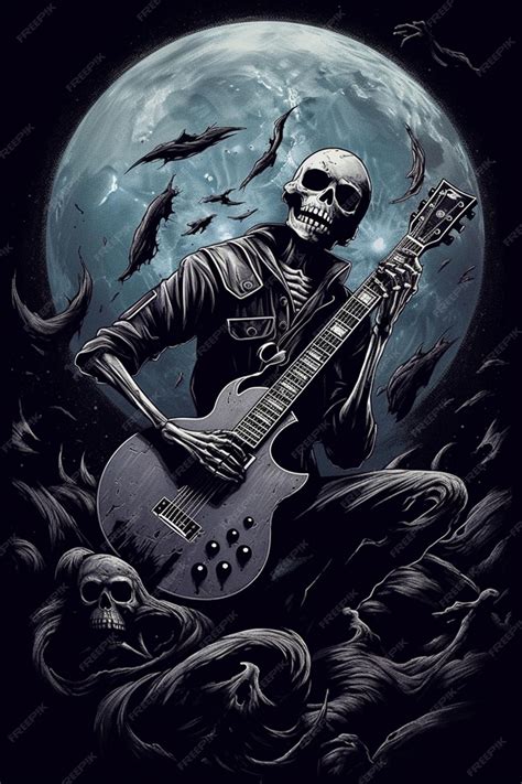 Skeleton playing guitar coloring page