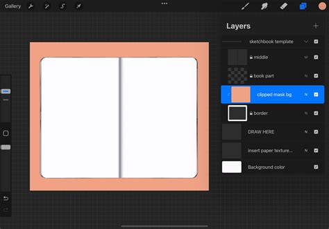 A screenshot of the sketchbook template in Procreate