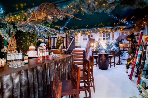 Ski resort Christmas party venue with snow-covered peaks