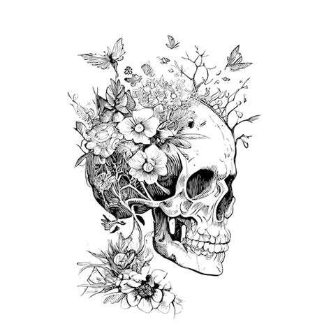 Skull with flowers and leaves mask template