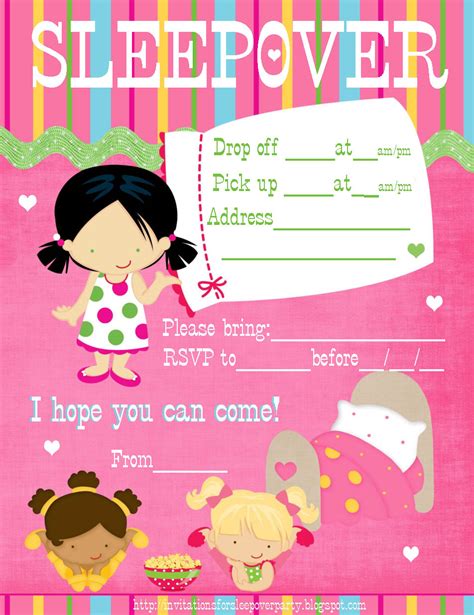 Sleepover Invitation Templates for Girls