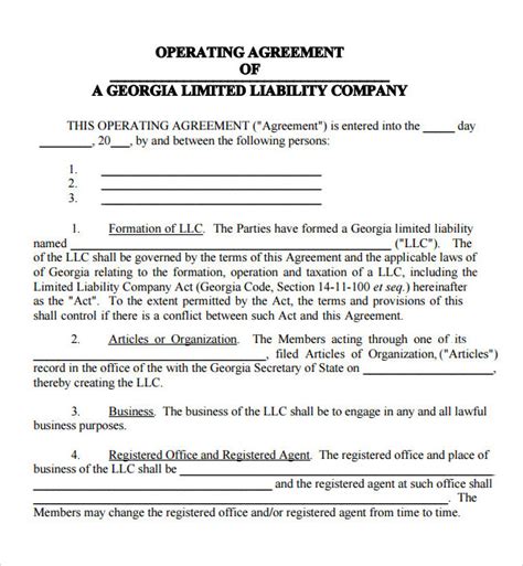 Small Business Operating Agreement Template