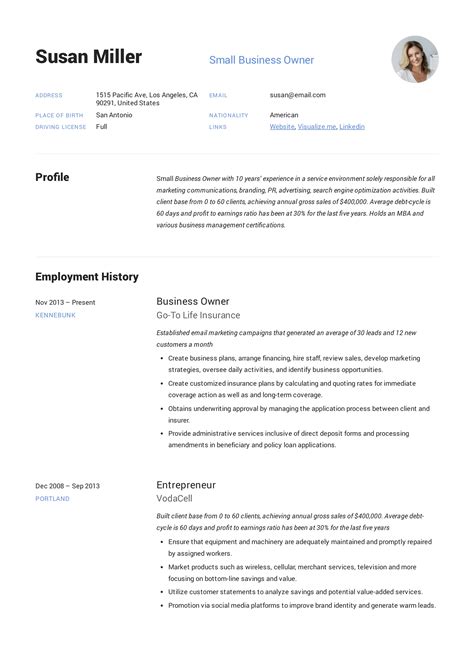 Small Business Resume Format Example