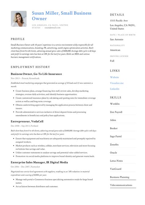 Small Business Resume Template Free