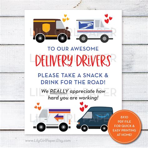 Snack Sign Templates for Delivery Drivers Printable