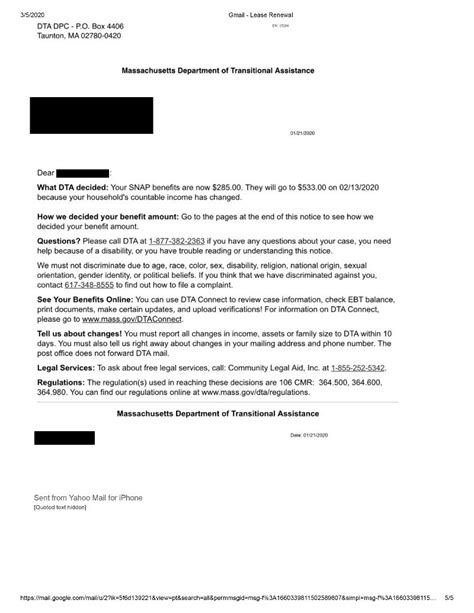 SNAP Benefits Rent Letter Template