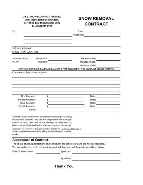 Snow Plowing Contract Template Printable