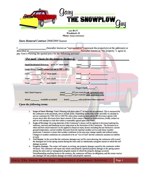 Snow Removal Bid Template PDF