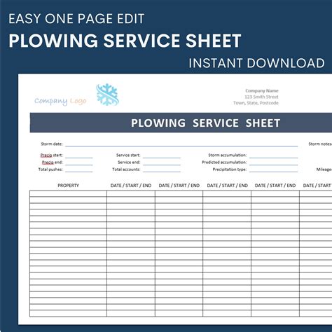 Snow removal contract log sheet