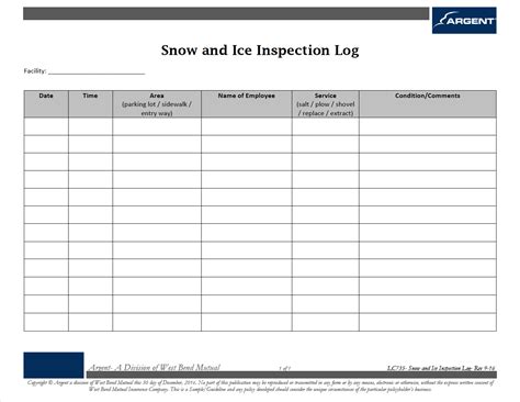 Snow removal log sheet example