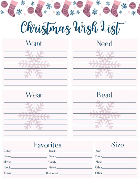 Snowflake Christmas list template