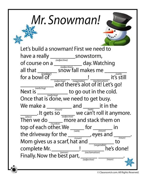 Snowman Mad Libs