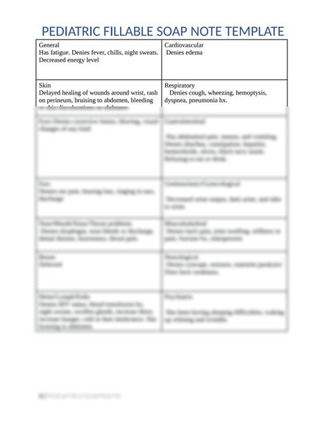 SOAP Note Template for Pediatric Care