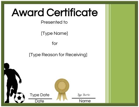 Soccer award template for Word