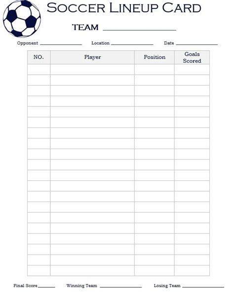 Soccer Lineup Card Template