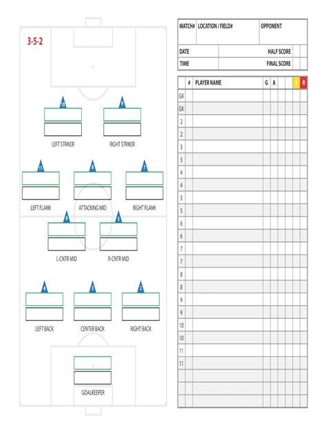 Soccer Lineup Sheet Example