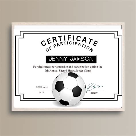 Example of a soccer participation certificate