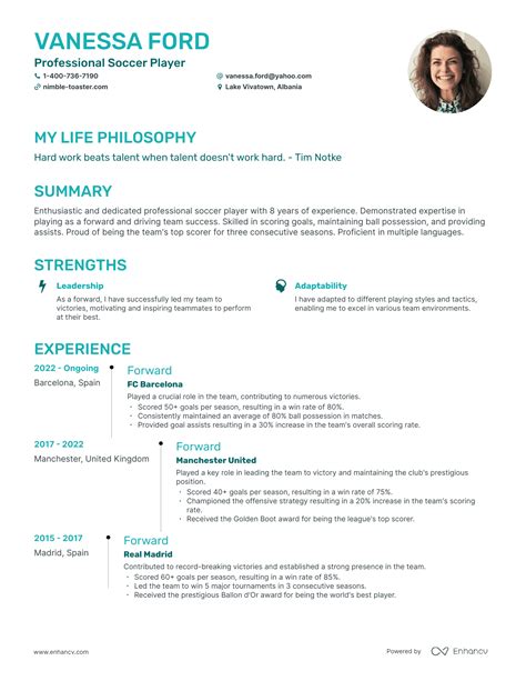 Soccer resume template