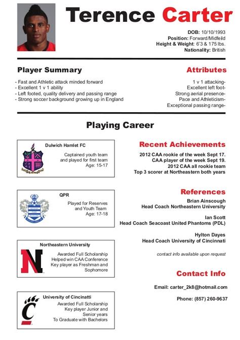 Soccer resume template google docs