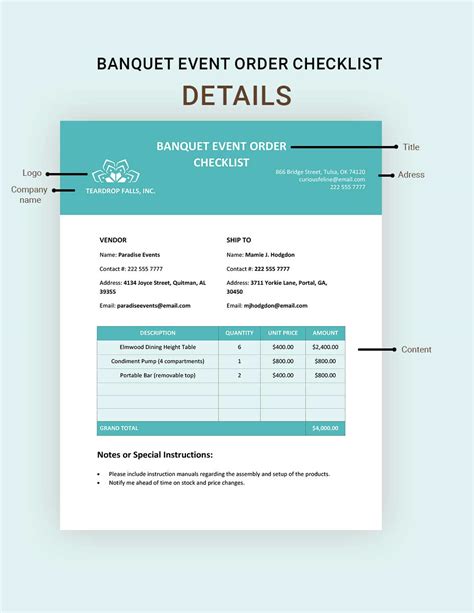 Social Banquet Event Order Template