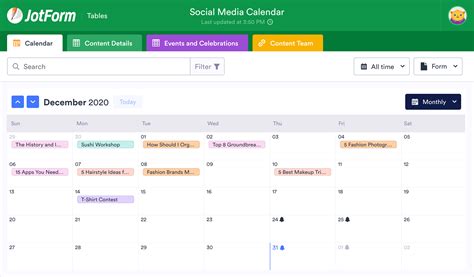 Social Media Calendar Template Design