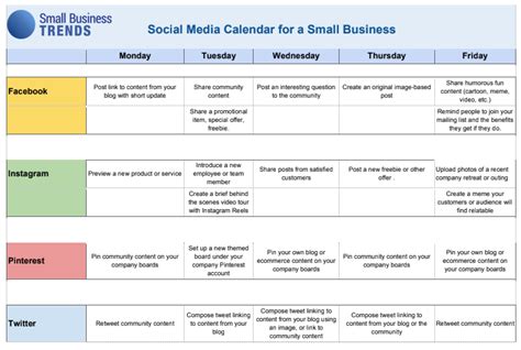 Social Media Content Calendar Template