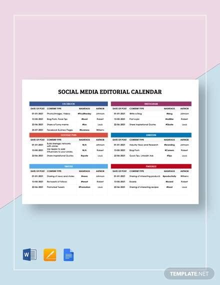 Social Media Editorial Calendar Template