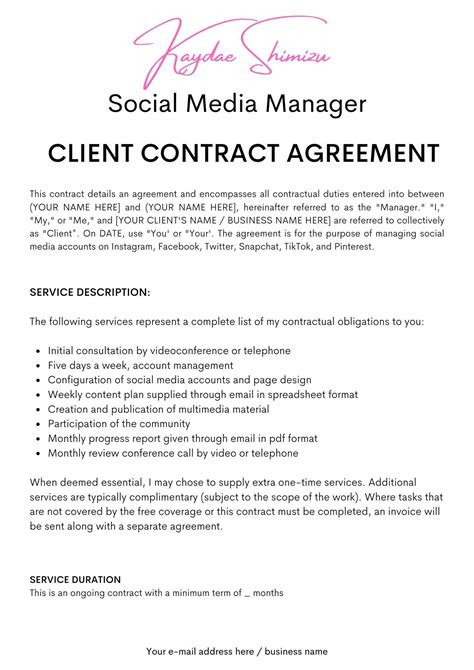 Social Media Management Agreement Sample