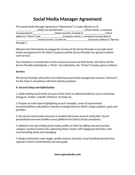 Social Media Management Agreement Template