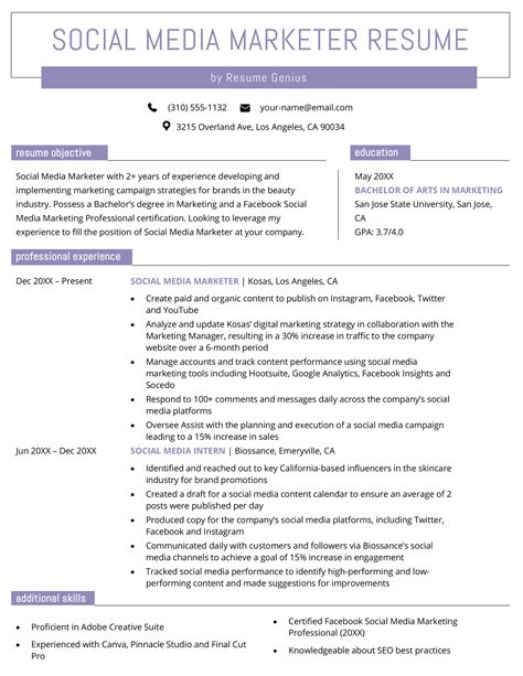 Social Media Marketing Resume Examples