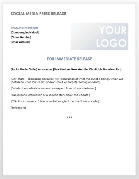 Social Media Press Release Template