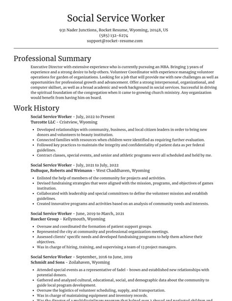 Social Service Resume Sample