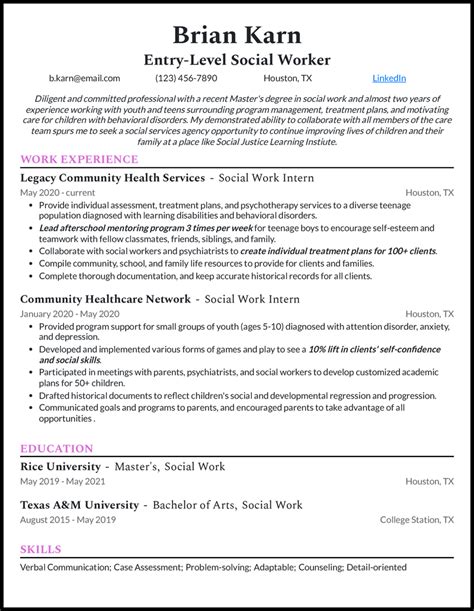 Social Service Resume Template PDF