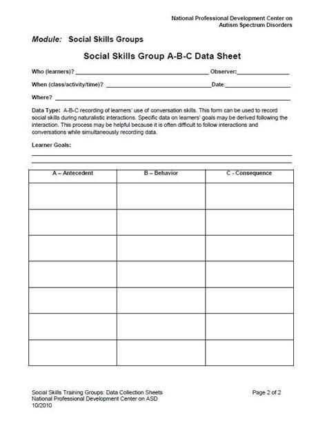 Example of a Social Skills Data Collection Sheet